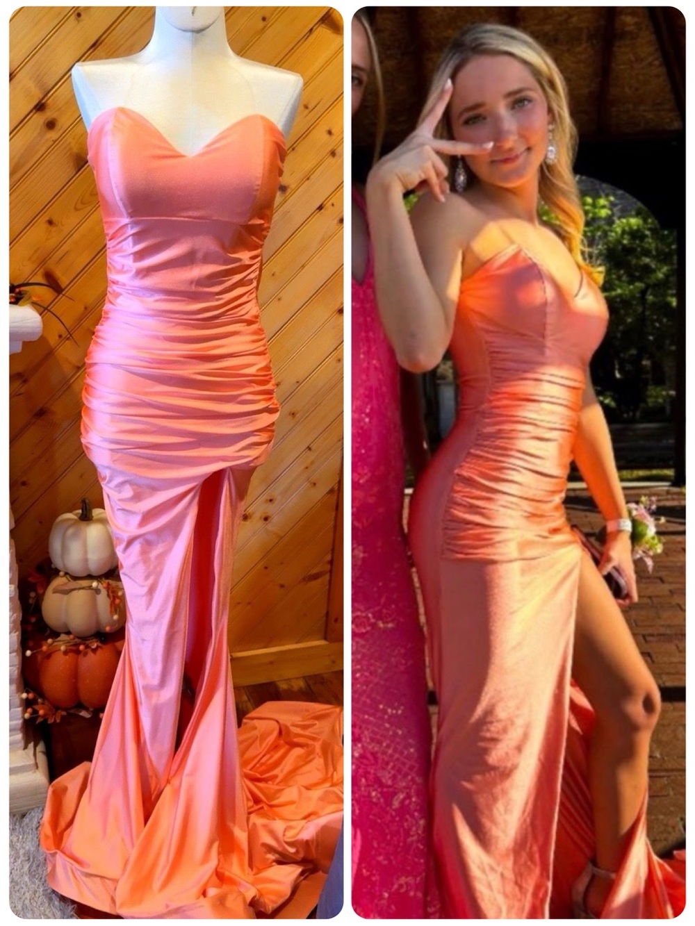 Jessica Angel Orange Prom Dress XS | Ruched Slit Formal Gown | Made in USA
